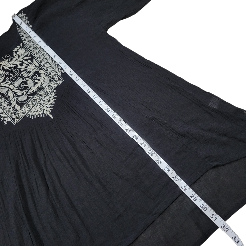 World Market Tunic Top Womens L/XL Black Embroidered Sheer Fairy Boho Indie Folk - Picture 10 of 10